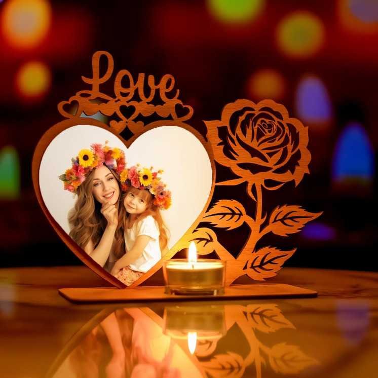 Teelichthalter Love Mit Foto auf Holz gedruckt - Hochzeitsgeschenk Liebesgeschenk Herz Individuelles Geschenk zur Hochzeit oder