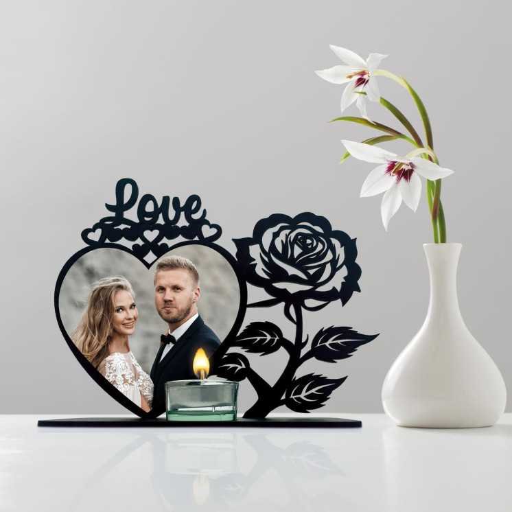 Teelichthalter Love Mit Foto auf Holz gedruckt - Hochzeitsgeschenk Liebesgeschenk Herz Individuelles Geschenk zur Hochzeit oder