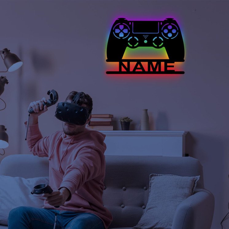 LEON FOLIEN RGB Led Gaming Controller Lampe - Gaming Zimmer Deko - Wandlampe Mit Name - Personalisierte Wanddeko - Besondere