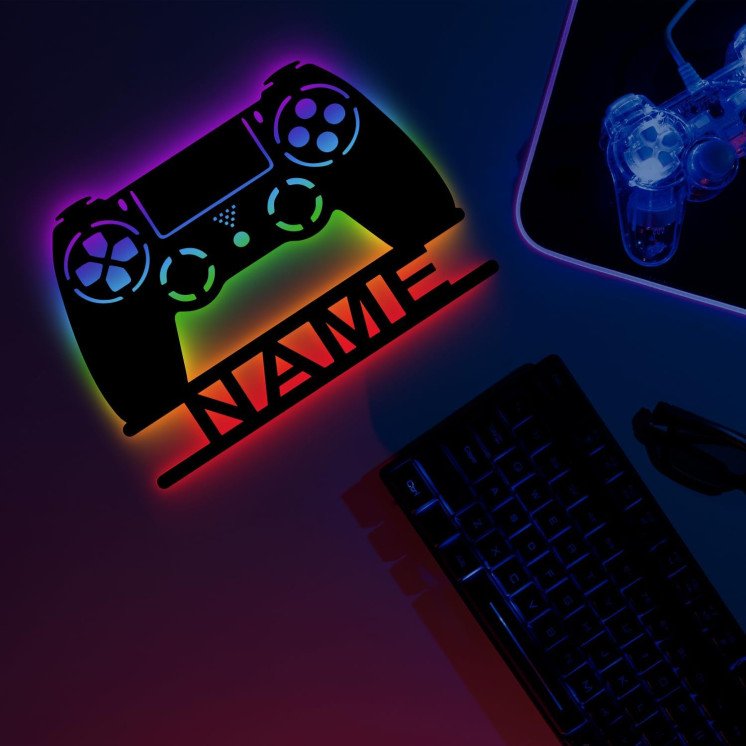 LEON FOLIEN RGB Led Gaming Controller Lampe - Gaming Zimmer Deko - Wandlampe Mit Name - Personalisierte Wanddeko - Besondere