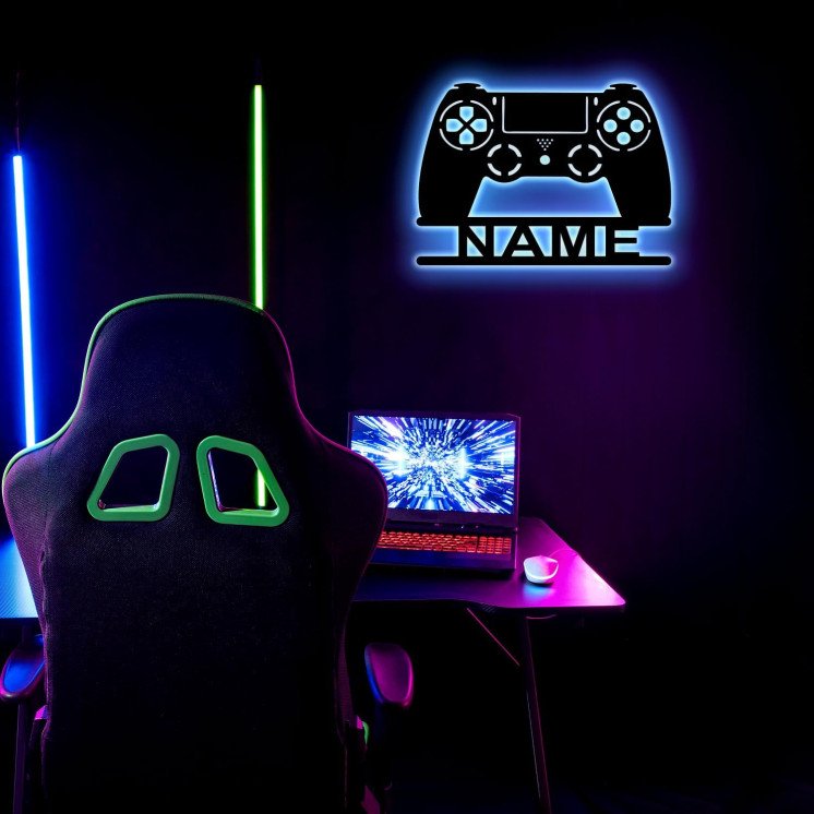 LEON FOLIEN RGB Led Gaming Controller Lampe - Gaming Zimmer Deko - Wandlampe Mit Name - Personalisierte Wanddeko - Besondere