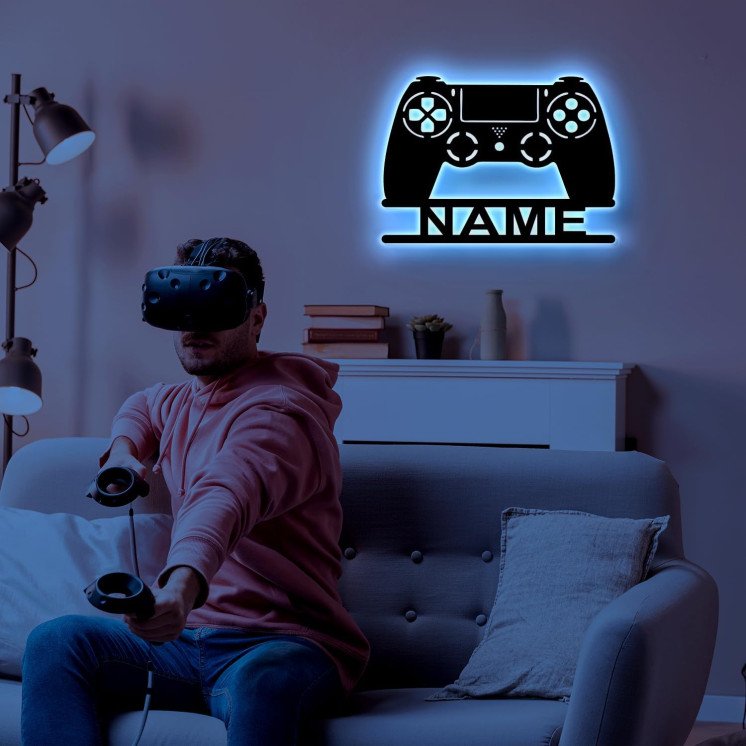 LEON FOLIEN RGB Led Gaming Controller Lampe - Gaming Zimmer Deko - Wandlampe Mit Name - Personalisierte Wanddeko - Besondere