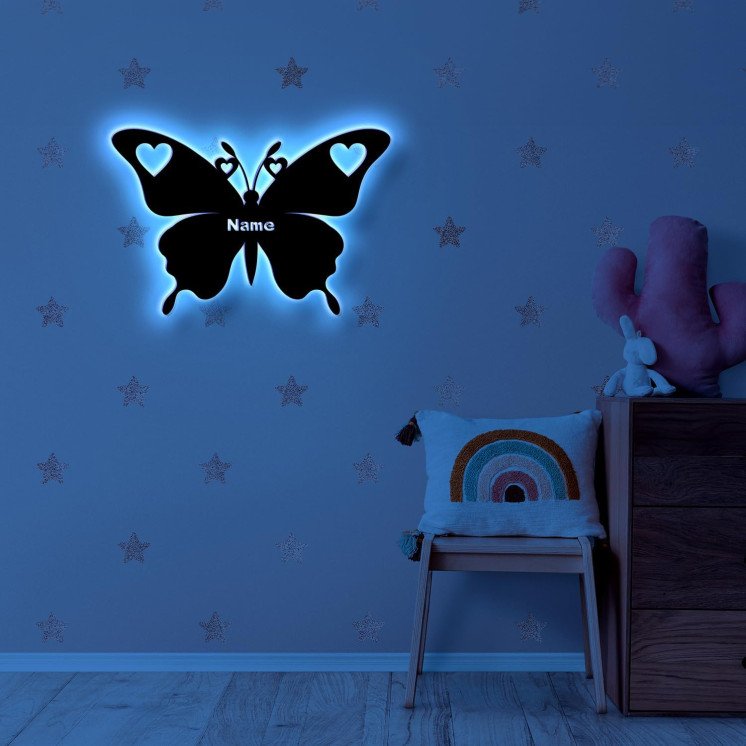 LEON FOLIEN Schmetterling Schlummerlicht LED, Butterfly personalisiert mit Wunsch Namen Lasergravur Nachtlicht für Schlafzimmer