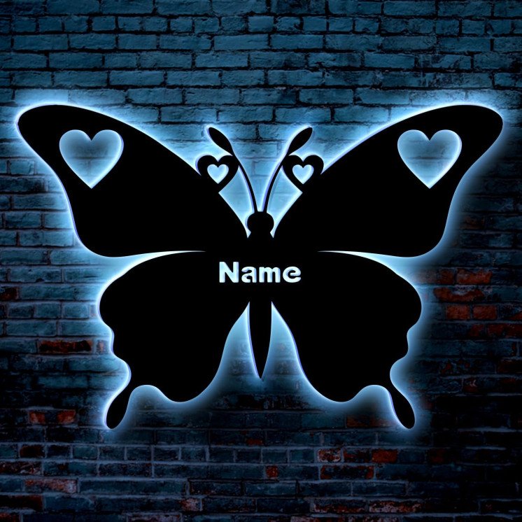 LEON FOLIEN Schmetterling Schlummerlicht LED, Butterfly personalisiert mit Wunsch Namen Lasergravur Nachtlicht für Schlafzimmer