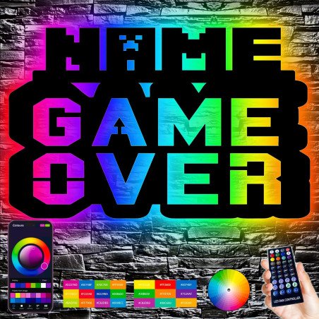 GAME OVER - CAMER - RGB Led Gaming Schild - Gamer Geschenkidee personalisiert Mit Name Wand Lampe - Zimmer Deko - Besondere