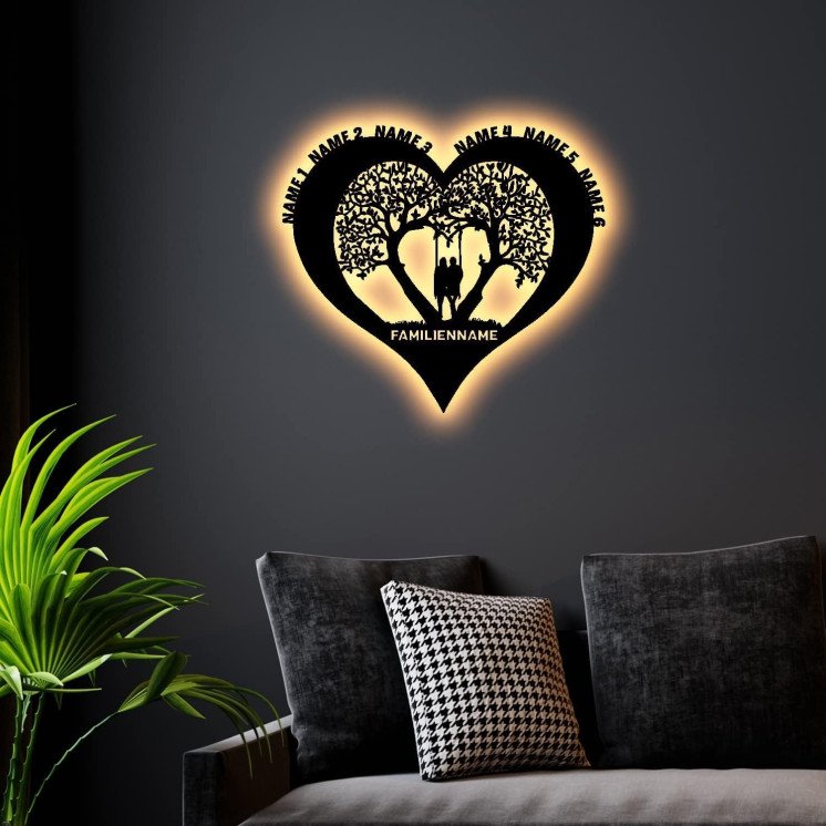 RGB Led Love Familienbaum Lebensbaum - Baum Lasergravur Geschenke Wohnzimmer Schlafzimmer Familie Deko Schlummerlicht Nachtlicht