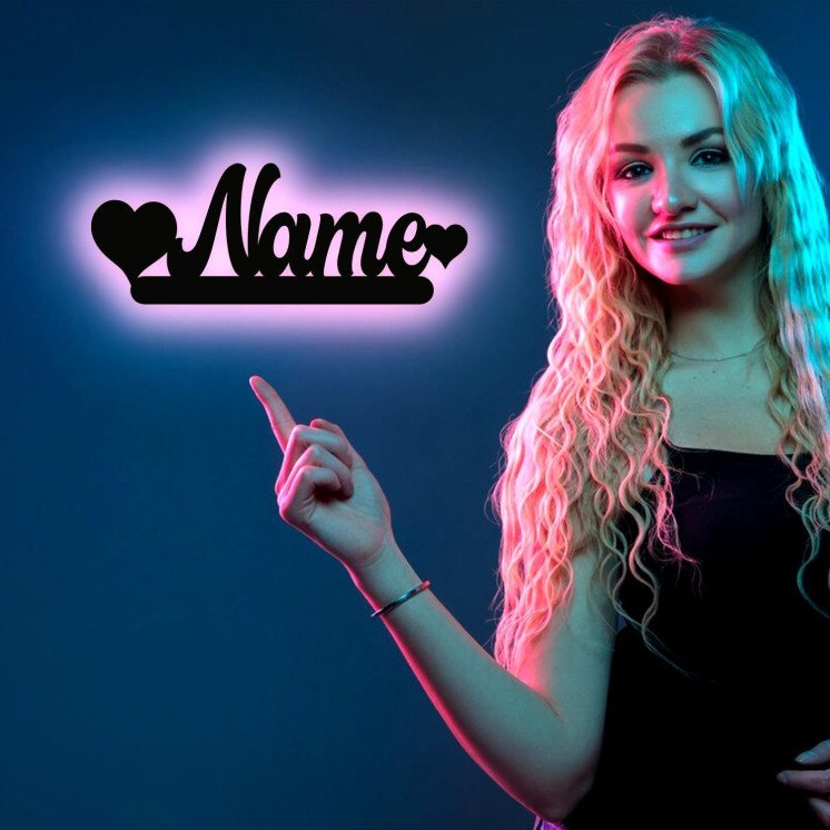 LEON FOLIEN LED RGB Deko Schlummerlicht Nachtlicht Name mit Herz herzchen, personalisiert mit Wunsch Namen Lasergravur