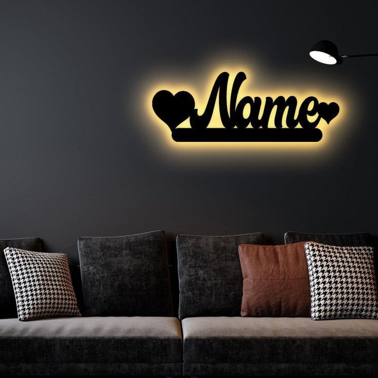 LEON FOLIEN LED RGB Deko Schlummerlicht Nachtlicht Name mit Herz herzchen, personalisiert mit Wunsch Namen Lasergravur