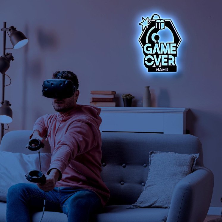 RGB Led Gaming Schild - Game Over Gaming Zone - Gamer Geschenkidee personalisiert Mit Name Wand Lampe - Zimmer Deko - Besondere