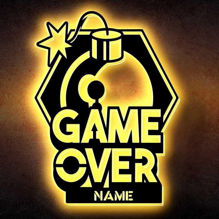 Led Gaming Schild - Game Over Gaming Zone - Gamer Geschenkidee personalisiert Mit Name Wand Lampe - Zimmer Deko - Besondere