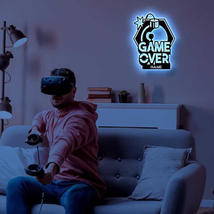 Led Gaming Schild - Game Over Gaming Zone - Gamer Geschenkidee personalisiert Mit Name Wand Lampe - Zimmer Deko - Besondere