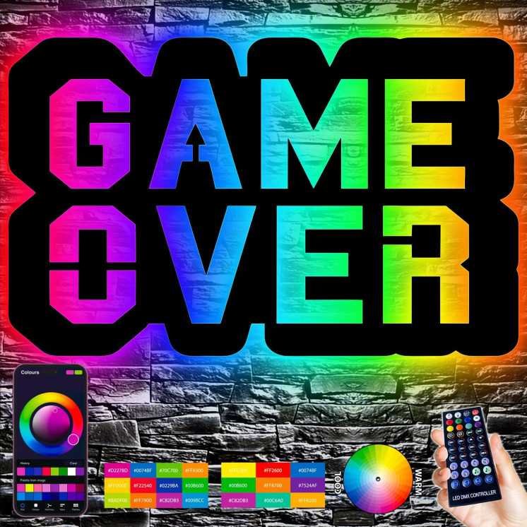 Game Over RGB Led Gaming Zone - Gaming Schild - Gamer personalisiert Wand Lampe - Zimmer Deko - Besondere Geschenke für