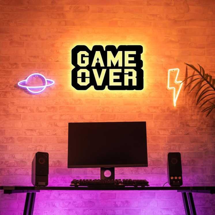 Game Over Led Gaming Zone - Gaming Schild - Gamer personalisiert Wand Lampe - Zimmer Deko - Besondere Geschenke für Videospiel