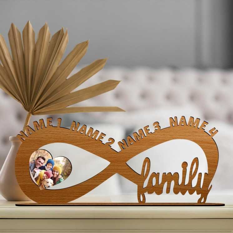 Familie Mit Herz Foto Unendlichkeitszeichen bis 4 Namen - personalisiert Geschenke - (Optional) Beleuchtung Wand Lampe family