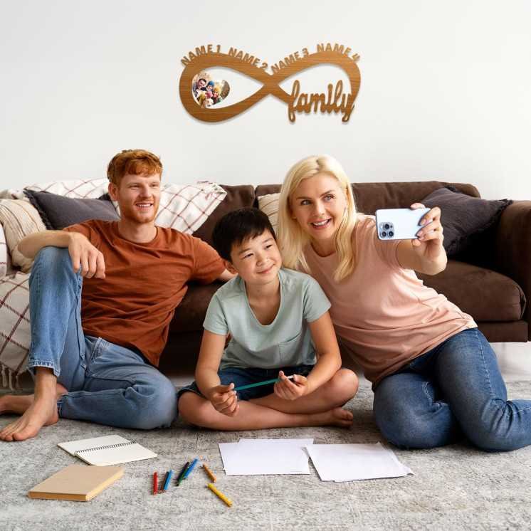 Familie Mit Herz Foto Unendlichkeitszeichen bis 4 Namen - personalisiert Geschenke - (Optional) Beleuchtung Wand Lampe family