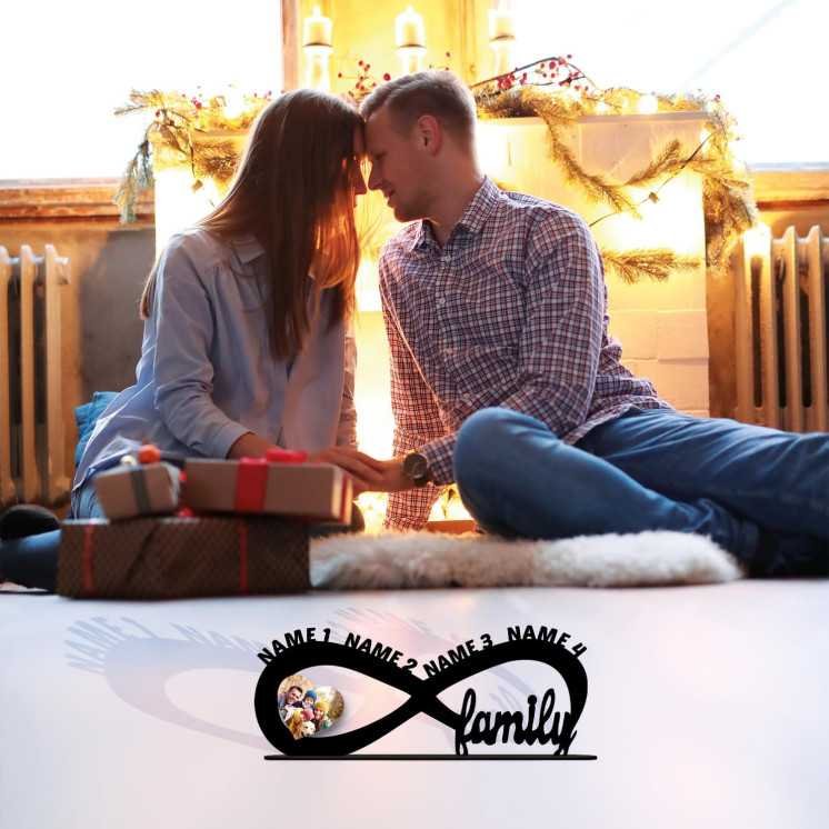 Familie Mit Herz Foto Unendlichkeitszeichen bis 4 Namen - personalisiert Geschenke - (Optional) Beleuchtung Wand Lampe family