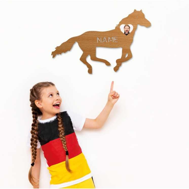 LEON FOLIEN Rennpferd Tier Pferd Mit Foto auf Holz gedruckt personalisiert Name - Geschenke (Optional) Beleuchtung Wand Lampe