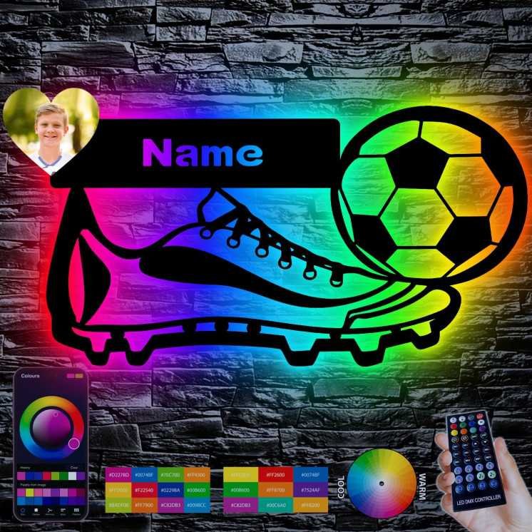 LEON FOLIEN Fußball Mit Foto auf Holz gedruckt personalisiert Name - Geschenke (Optional) Beleuchtung Wand Lampe Nachtlicht für