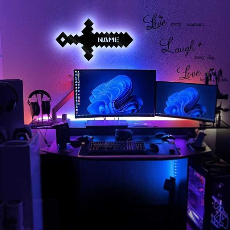 Schwert Led RGB Pixelschwert personalisierbares Geschenk - Pixel Wand Deko - Wandlampe Schwert MDF Holz für Junge Mädchen Kinder