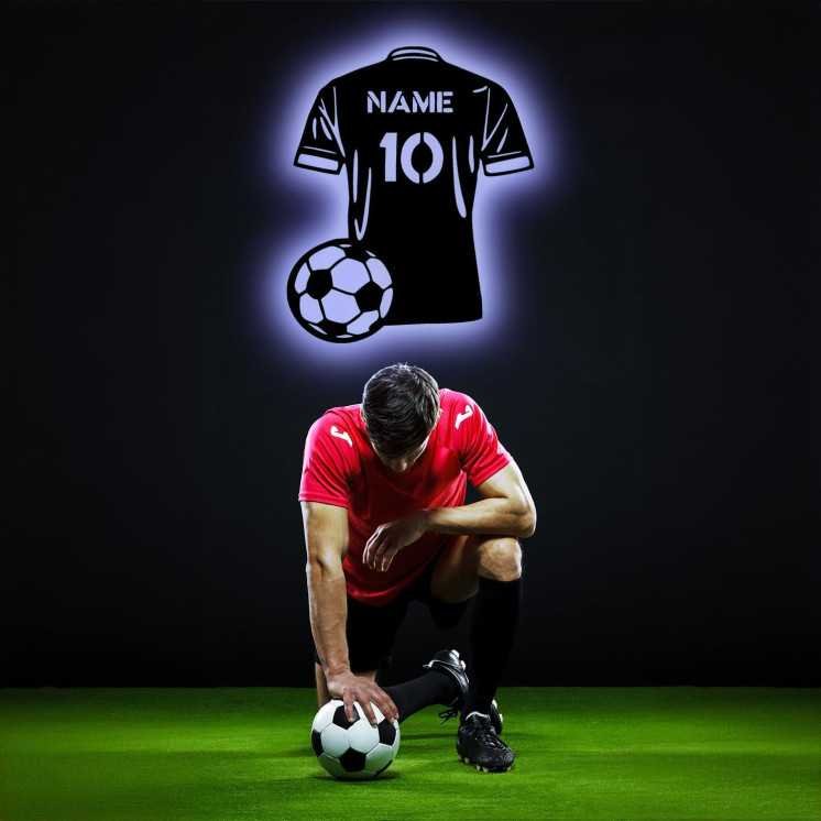 LEON FOLIEN Fußball trikot personalisieren RGB Led Licht mit Namen & Nummer – Fussballer aus MDF-Holz Fussball Geschenke für