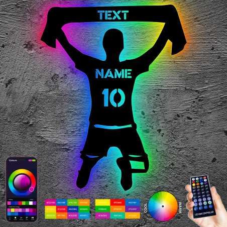 LEON FOLIEN Fußball Fan RGB Led personalisiert mit Wunsch Text + Namen + Nummer aus MDF-Holz Fussball Geschenke für Jungs Männer