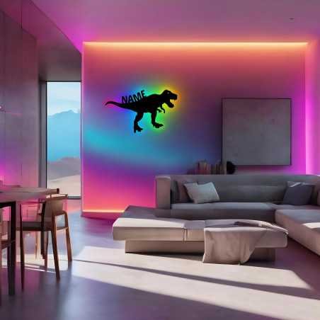 LEON FOLIEN T Rex Dinosaurier Spielzeug Tier RGB LED Deko, personalisiert mit Wunsch Namen - Schlummerlicht Nachtlicht für