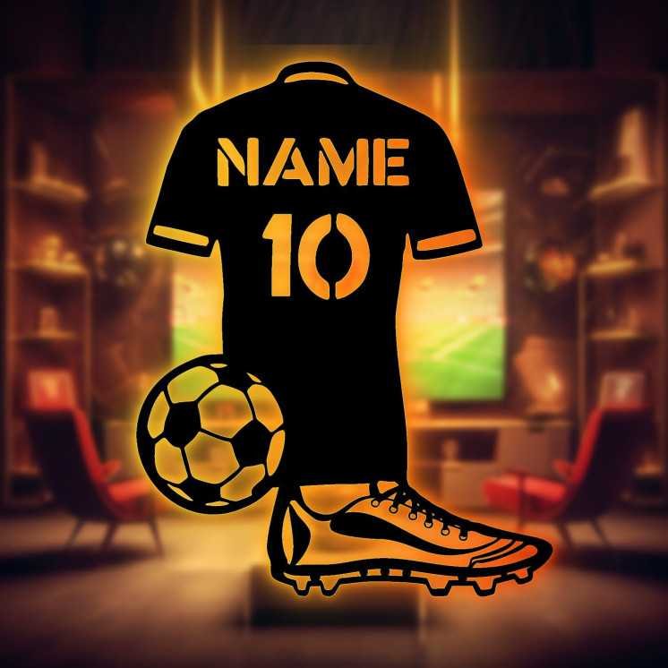 Led Licht mit Namen & Nummer Fußball trikot personalisieren – Fussballer aus MDF Holz Fussball Geschenke für Jungs Männer