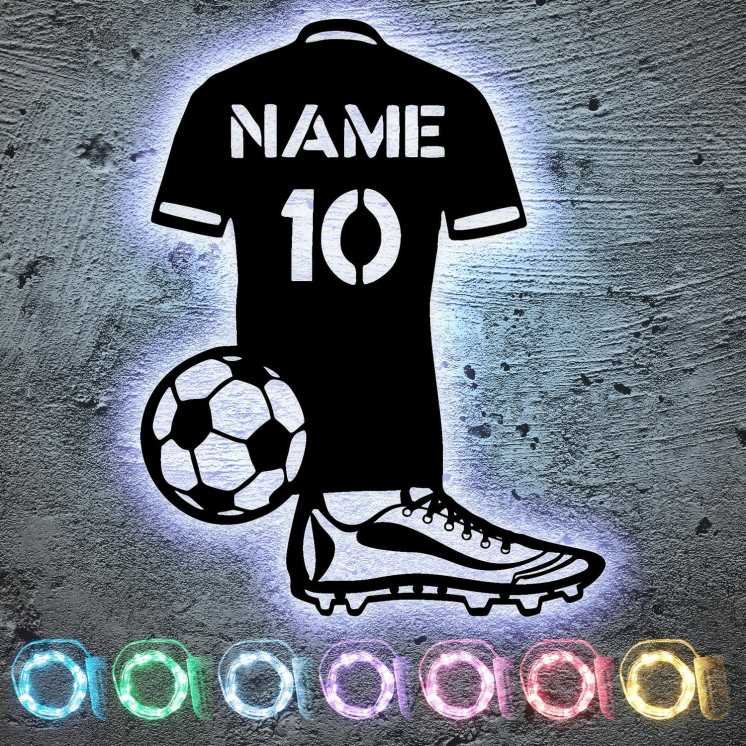 Led Licht mit Namen & Nummer Fußball trikot personalisieren – Fussballer aus MDF Holz Fussball Geschenke für Jungs Männer