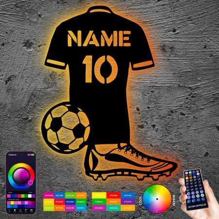 LEON FOLIEN Rgb Led Licht mit Namen & Nummer Fußball trikot personalisieren – Fussballer aus MDF Holz Fussball Geschenke für