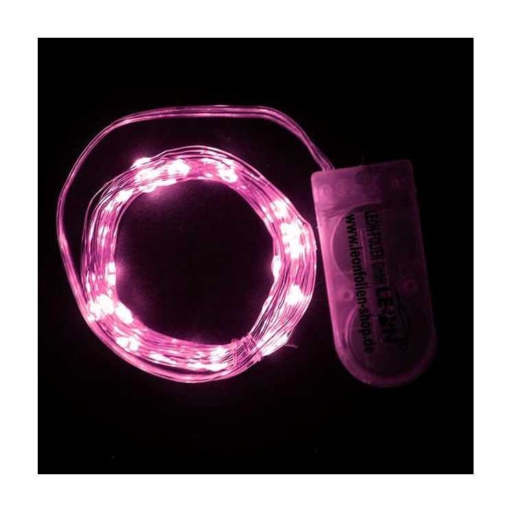 Mini LED Lichterkette Pink mit Batterie 2 Meter 20 LEDs Kupferkabel Wasserdicht Draht Klein Dekoration Weihnachten Halloween