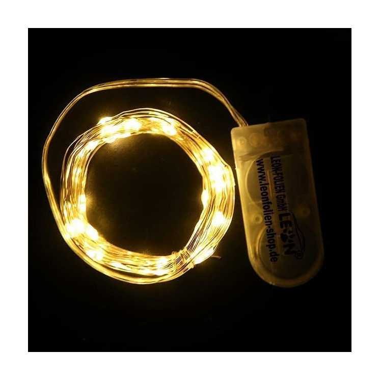 Mini LED Lichterkette Warmweiß mit Batterie 2 Meter 20 LEDs Kupferkabel Wasserdicht Draht Klein Dekoration Weihnachten