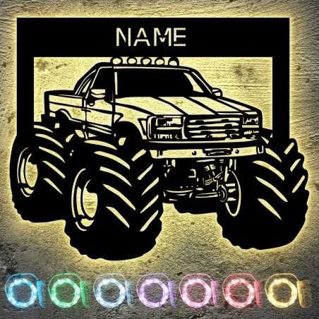 Monsterauto LED Deko Monster Truck, personalisiert mit Wunsch Namen Lasergravur Schlummerlicht