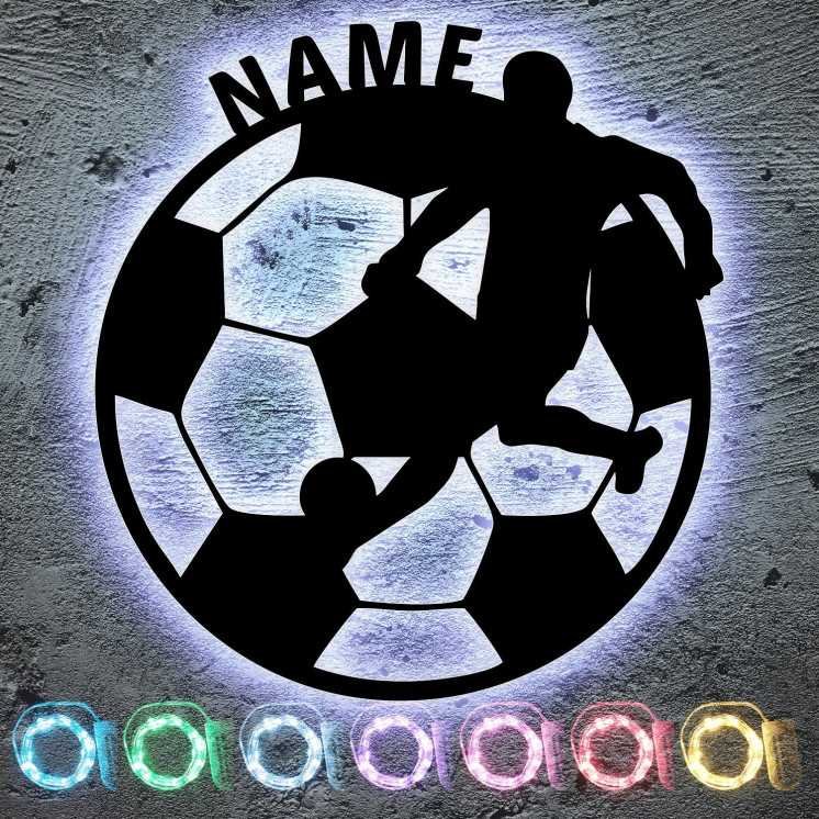 LEON FOLIEN Fußball Nachtlicht Schlummerlicht Geschenk Deko Led Wand Lampe personalisiert mit Namen für Kinder Jungs Mädchen