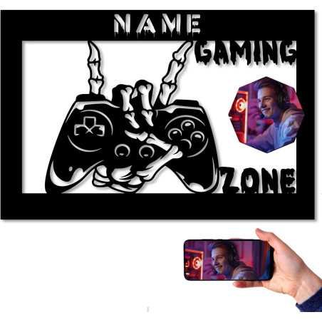 LEON FOLIEN Gaming Zone Mit Foto auf Holz gedruckt personalisiert Name - Geschenke (Optional) Beleuchtung Wand Lampe Nachtlicht