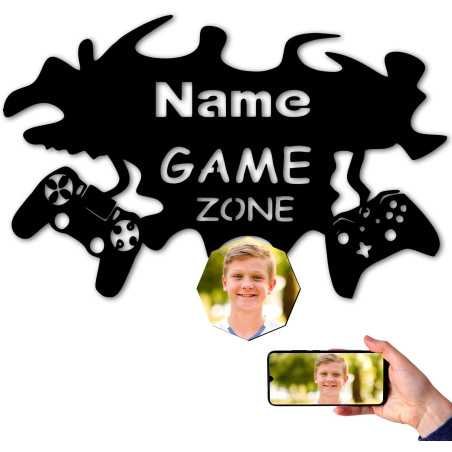 LEON FOLIEN GAME ZONE Wand Deko Mit Foto auf Holz gedruckt personalisiert Name - Geschenke (Optional) Led Beleuchtung Wand Lampe