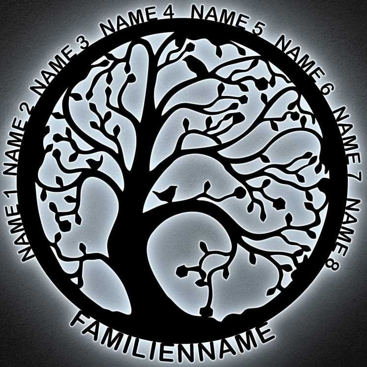 XXL - Led Lebensbaum Familie - Family - ich liebe meine Familie - Stammbaum - Geschenke - Deko Wand - bis 8 Namen & Familienname