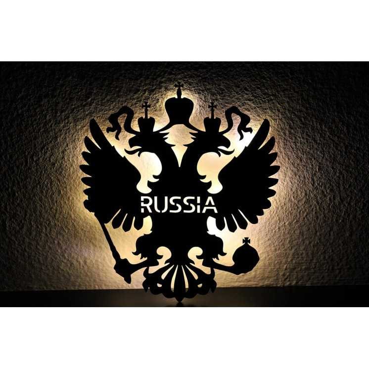 Russische Adler Wappen personalisiert mit Wunschtext Russland Россия Lasergravur LED Schlummerlicht für Schlafzimmer Wohnzimmer