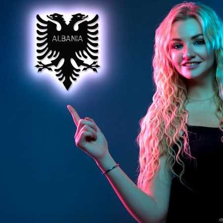 LED Albania - Albanische Doppeladler - Lasergravur Shqipërisë Wunschtext Schlummerlicht für Schlafzimmer Wohnzimmer - in 13