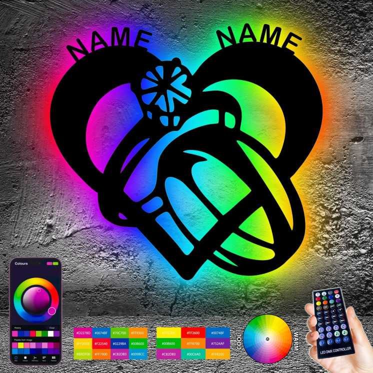 LEON - FOLIEN Love RGB Farbwechsel Eheringe Hochzeitsgeschenk - Mit 16 LED Farben USB App Bedienung/Musikgesteuert -