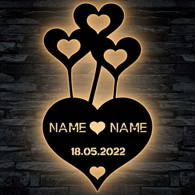 LEON - FOLIEN Love Liebesbeweis personalisiert mit Wunschnamen Hochzeitsgeschenk LED Deko Lasergravur für Jahrestag