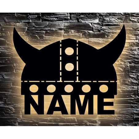 LEON - FOLIEN Wikinger Helm Led personalisiert mit Name Schlummerlicht Nachtlicht Geschenk Baby Kinder Junge Mädchen Jungs Wand