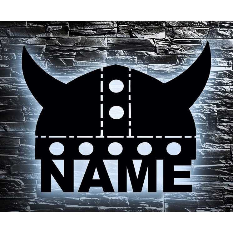 LEON - FOLIEN Wikinger Helm Led personalisiert mit Name Schlummerlicht Nachtlicht Geschenk Baby Kinder Junge Mädchen Jungs Wand