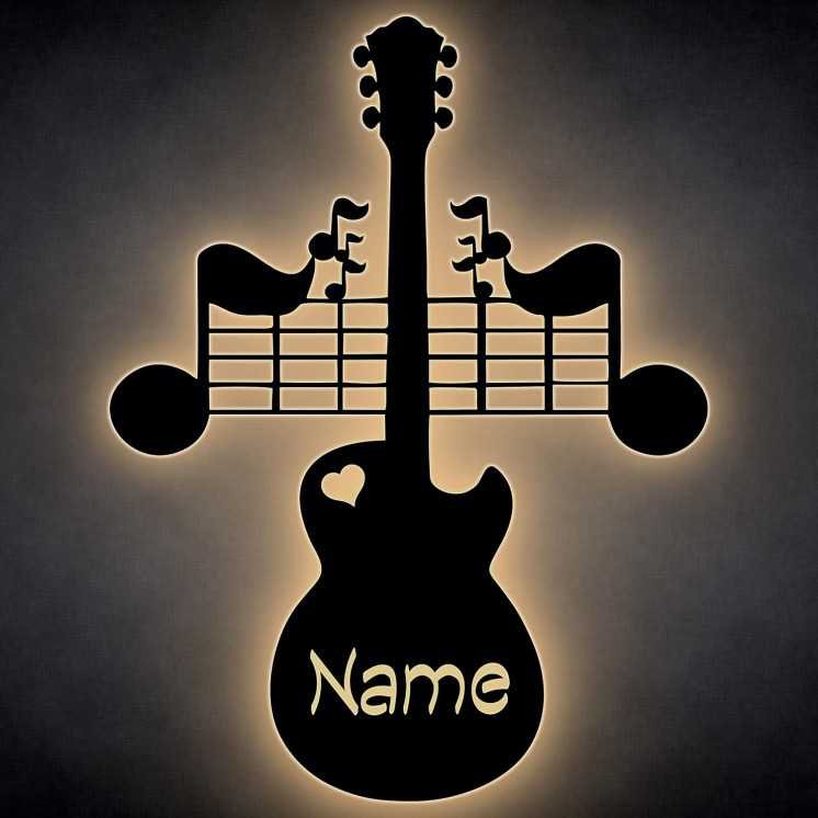 LEON FOLIEN LED Gitarren Aus MDF Holz Deko Wand-Lampe Nachtlicht Dekoration Geschenke personalisiert mit Namen für Musiker