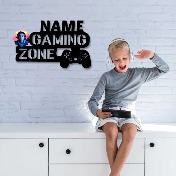 Gaming Zone Wand Deko Mit Foto auf Holz gedruckt personalisiert Name - Geschenke (Optional) Led Beleuchtung Wand Lampe