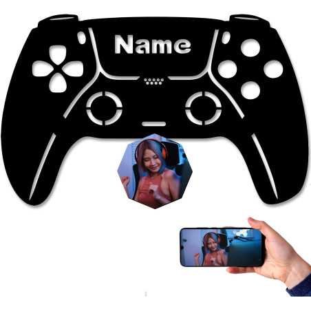 LEON FOLIEN Gaming Controller Wand Deko Mit Foto auf Holz gedruckt personalisiert Name - Geschenke (Optional) Led Beleuchtung