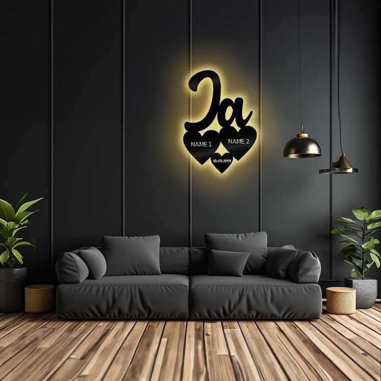 LEON FOLIEN Ja Hochzeitsgeschenke LED Wandlampe Nachtlicht Wand Lampe mit Namen für das Brautpaar personalisiert in 7 Farbe -