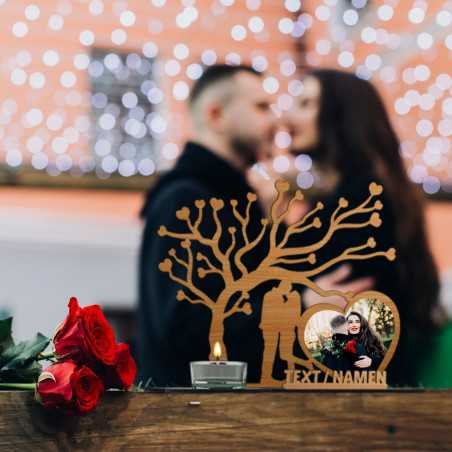 personalisiert Name/Text Teelichthalter Lebensbaum - Baum Love Herz Mit Foto auf Holz gedruckt - Geschenk kerzenhalter -