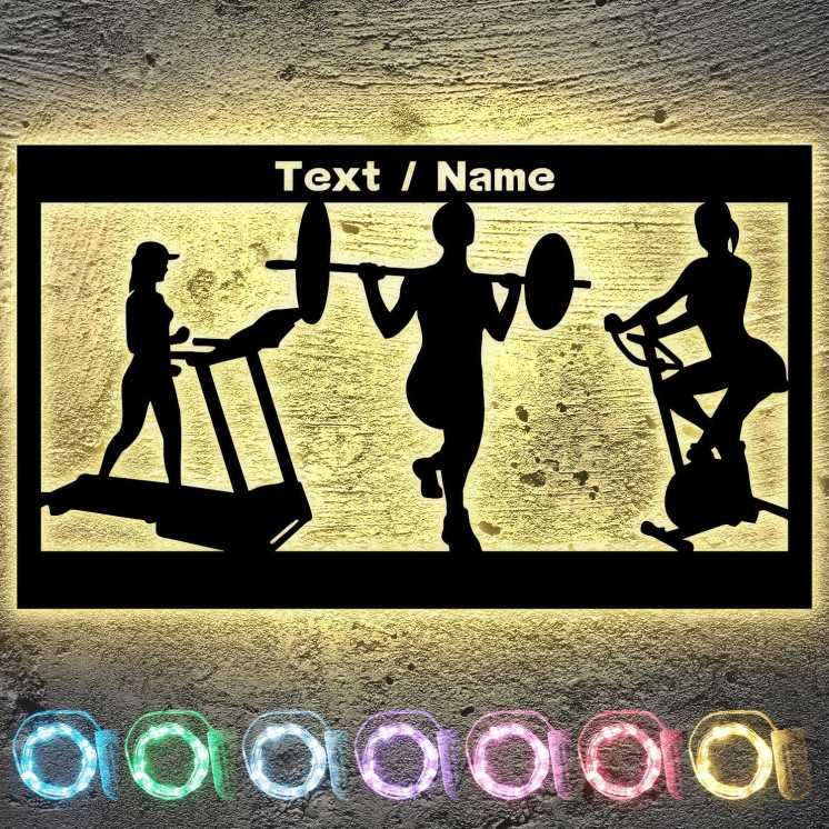 LEON FOLIEN Frauen Fitnessstudio Fitness Wand Deko Led personalisiert mit NAME Schlummerlicht Nachtlicht für Schlafzimmer