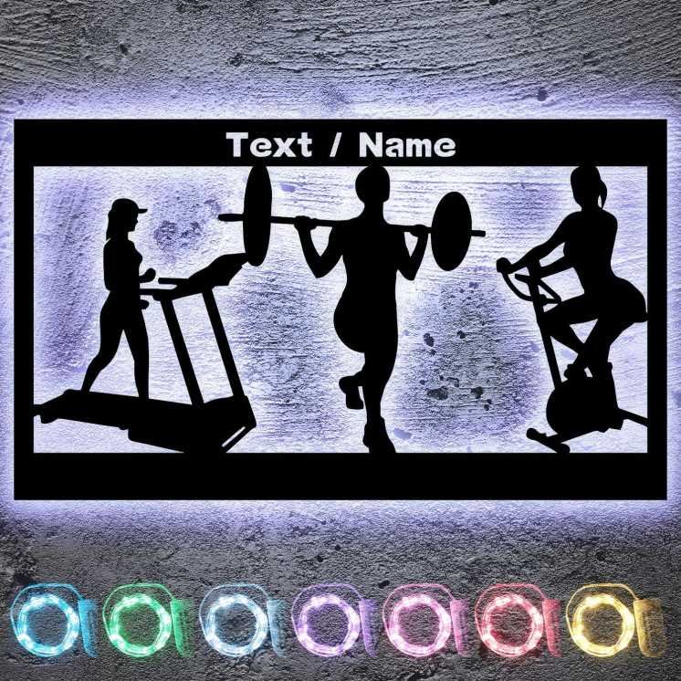 LEON FOLIEN Frauen Fitnessstudio Fitness Wand Deko Led personalisiert mit NAME Schlummerlicht Nachtlicht für Schlafzimmer