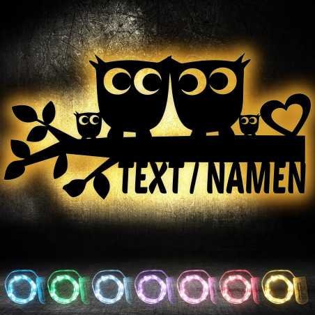 LEON FOLIEN Eule Familie Schlummerlicht Nachtlicht Wand Lampe Eulen Zauber Eule Geschenke LED Deko, personalisiert mit Text Oder